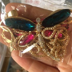 Gold gem butterfly necklace